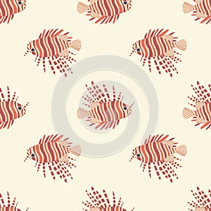 Lion fish pattern on a beige background for use in design packaging or textiles