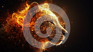 Lion in flame. gnerative ai.
