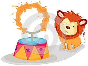 Lion with flaming ring