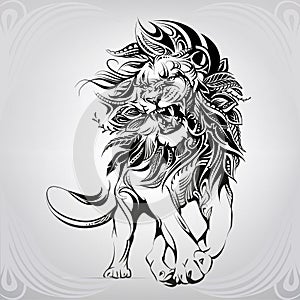 Lion in a floral ornament. vector illustration