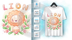 Lion in flower poster and merchandising.