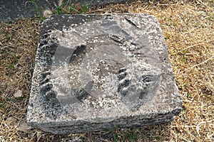 lion footprints or feet stone at second Gopura or entrance of Preah Vihear temple, Cambodi