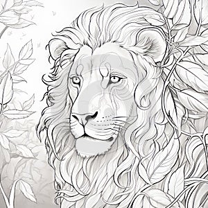 Lion In The Forest Outline Art Print And Vector Design