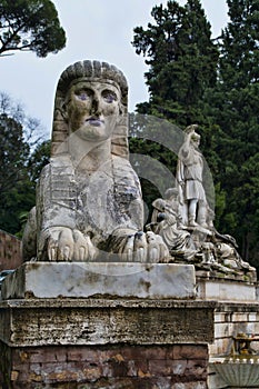 The lion fountain in Piazza del Popolo, Rome, Italy