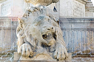 Lion fountain, Saint Sulpice, Paris, France
