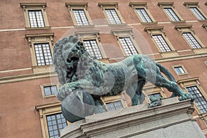 Lion in front of the Royal Palace in Stockholm, Sweden