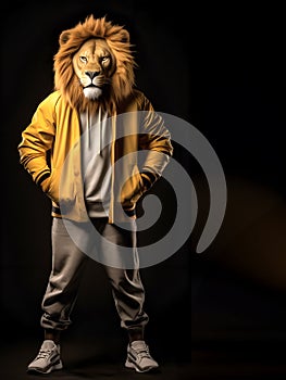 Lion full body in hip hop stylish fashion isolated on dark background