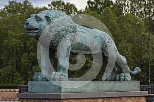 Lion on the G. Tabidze bridge in the city of Tbilisi. Georgia