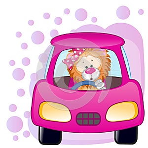 Lion girl in a car