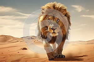 Lion Glides Effortlessly Through The Blistering Desert Heat photo