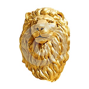 Golden Lion Head face Statue isolated on white background