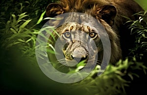 Lion in the grass,  Wildlife scene from Africa,  Portrait of a wild animal
