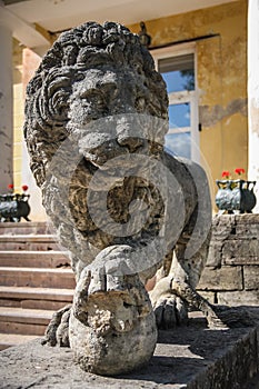 Lion guarding the entrance to Andrianovo palace, Russia