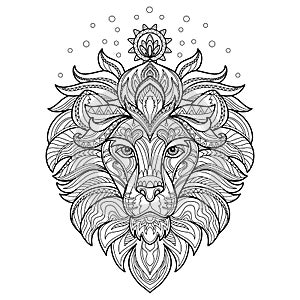 Lion head adult antistress coloring page vector