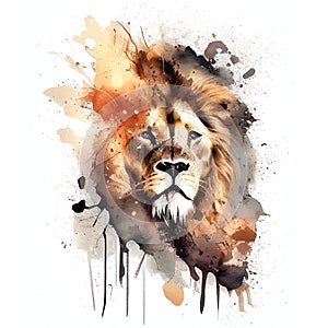 lion head , animal, watercolor illustration isolated on white background, generative ai