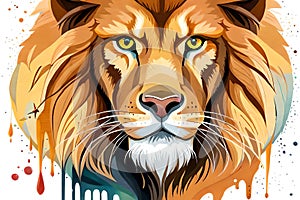 Lion Head , Animal, Watercolor Illustration Isolated On White Background, . Generative AI