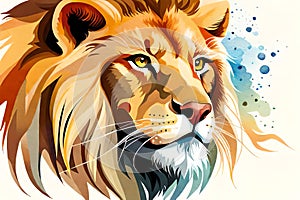 Lion Head , Animal, Watercolor Illustration Isolated On White Background, . Generative AI