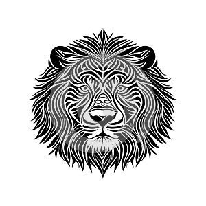 Lion head black and white vector icon.