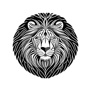Lion head black and white vector icon.