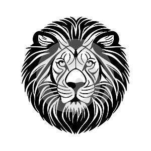 Lion head black and white vector icon.