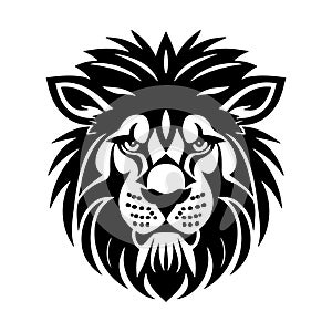 Lion head black and white vector icon.