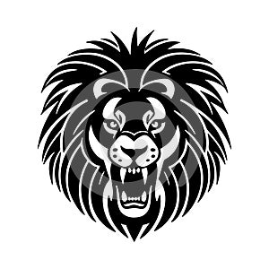 Lion head black and white vector icon.