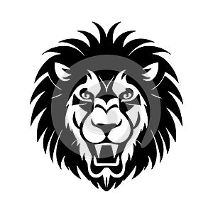 Lion head black and white vector icon.