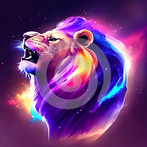 Lion head. Colorful portrait of a wild animal. Vector illustration AI Generated