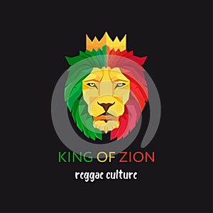 Lion head with crown. King of Zion. Symbol of the Rastafarian subculture. Flag colors of Jamaica.