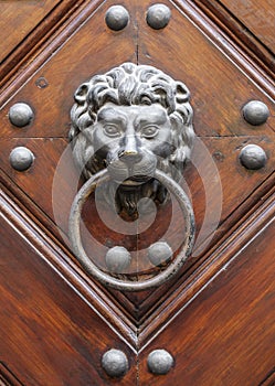 Lion head door knocker in Prague