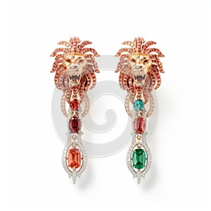 Lion Head Earrings With Vibrant Gemstones - Exquisite Craftsmanship
