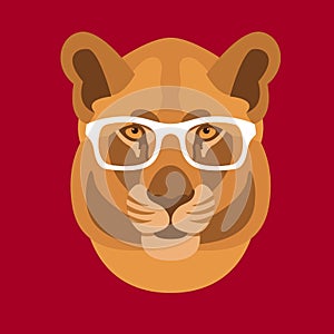 Lion head face in the glasses vector illustration flat