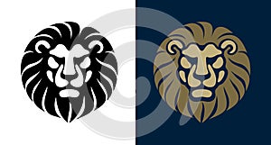 Lion Head front view logo vector design template icon illustration