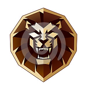 Lion Head front view logo vector design template icon illustration