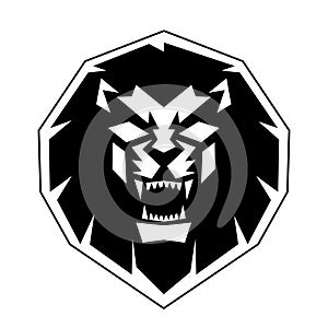 Lion Head front view logo vector design template icon illustration