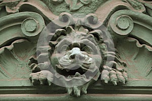 Lion head. Funny mascaron on the Art Nouveau building