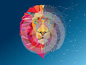 Lion head in geometric pattern with star line