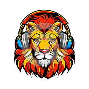 Lion head with headphones