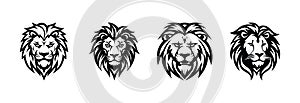 Lion head icon set. Black and white illustration of lion head vector icons for web design