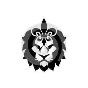 Lion head icon on white background. Lion head sign with Fleur de lis