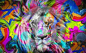 Lion head illustration color art