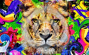 Lion head illustration color art