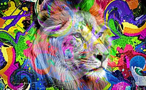 Lion head illustration color art