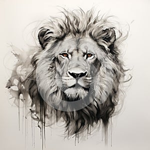 Lion Head Illustration With Pen And Ink Drawing Style