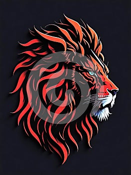 Lion head isolated on black background, king lion artictic design. Generative Ai photo