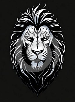 Lion head isolated on black background, king lion artictic design photo