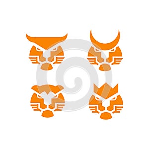 lion head king animal modern icon set logo design vector
