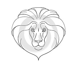Lion head line drawing, vector icon, outline logo, zodiac symbol for astrology, minimalistic tattoo, wild animal
