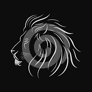 Lion head logo. Black and white icon. Vector illustration