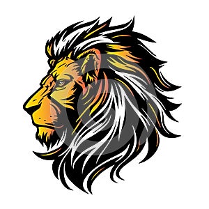 A Lion head logo in black and white. This is vector illustration ideal for a mascot and tattoo or T-shirt graphic.